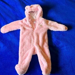 Hooded, footed winter onsie